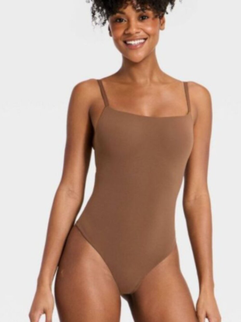 Auden - Women's Luxe Stretch Lightly Lined Cami Bodysuit Brown